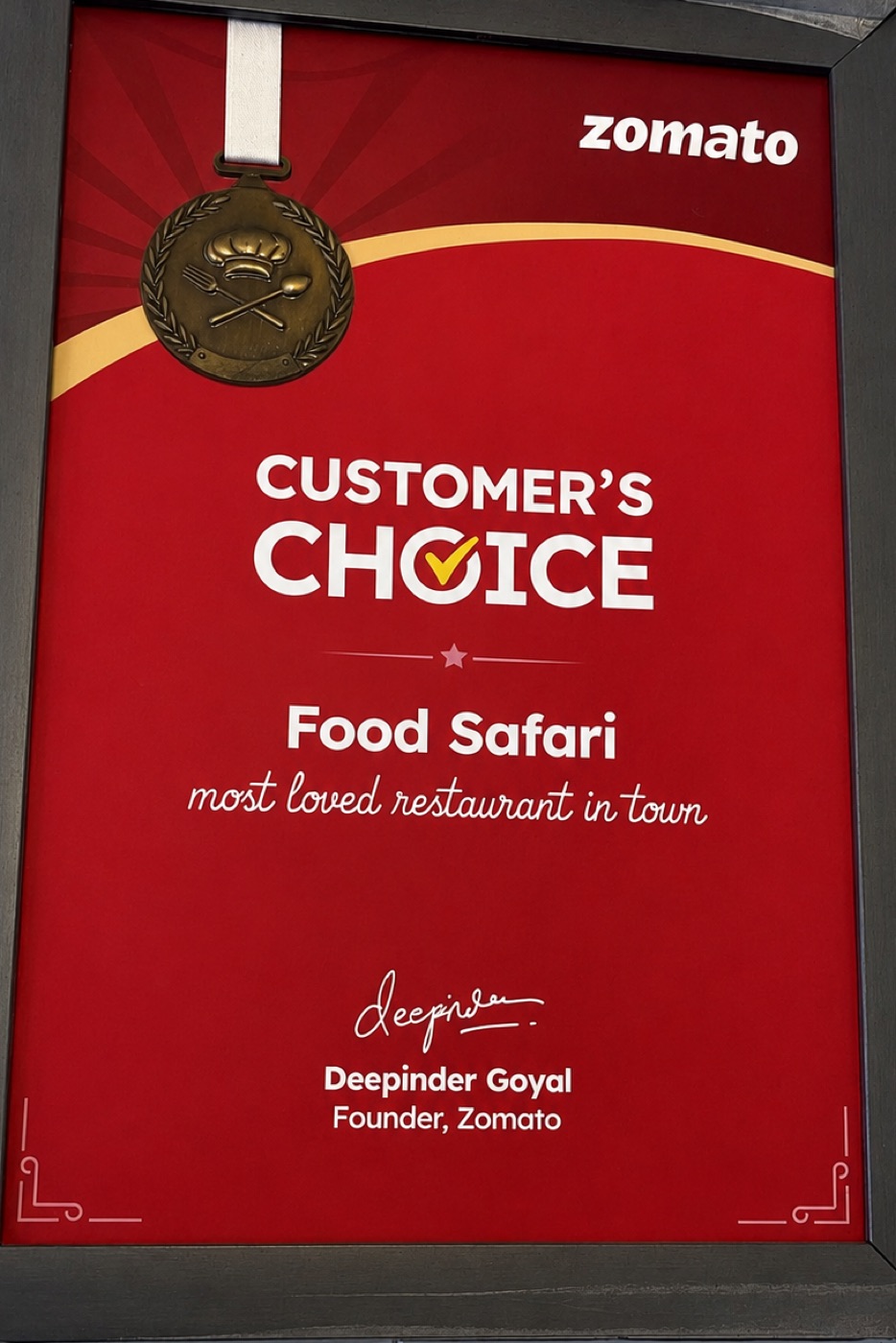 Zomato Customer's Choice award for Food Safari